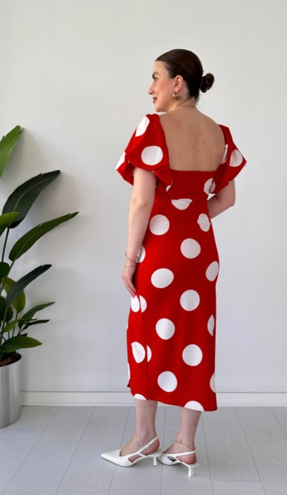 Classy Red Dotted Dress
