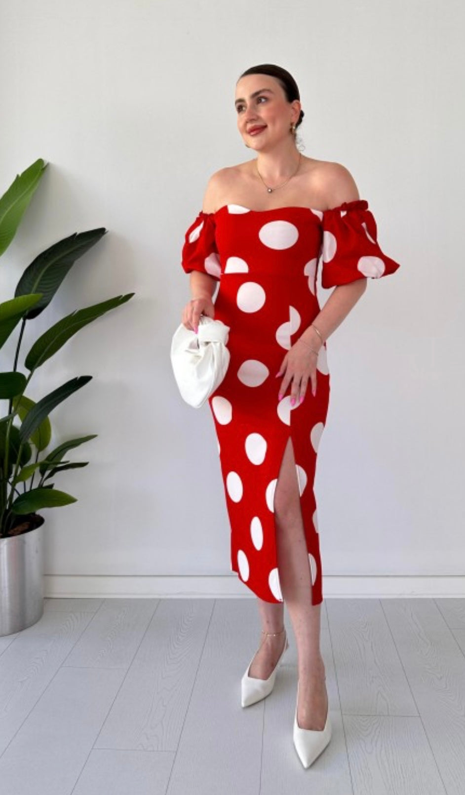 Classy Red Dotted Dress