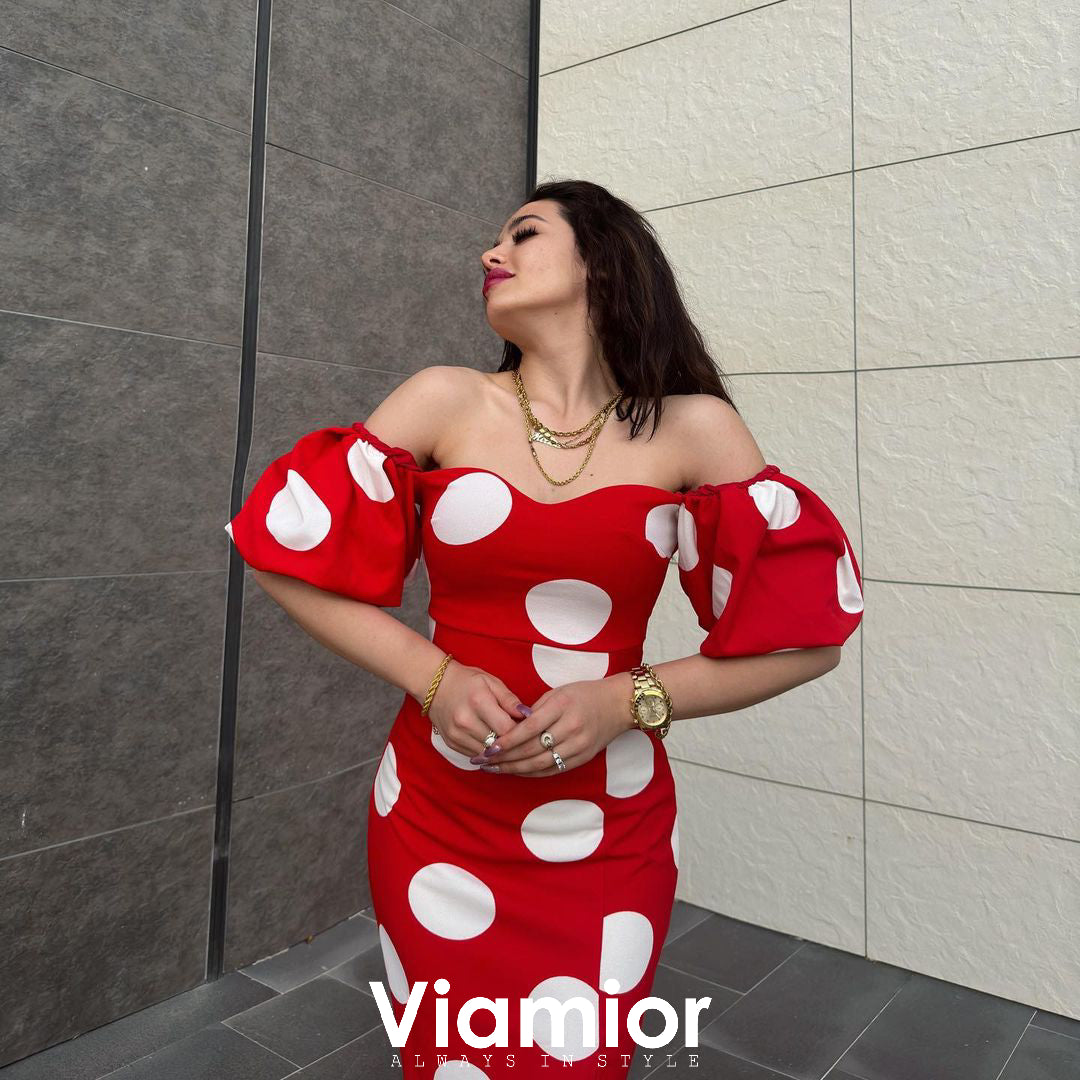 Classy Red Dotted Dress