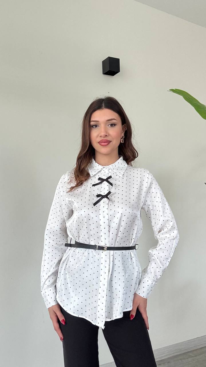 Dotted White Ribbon Shirt