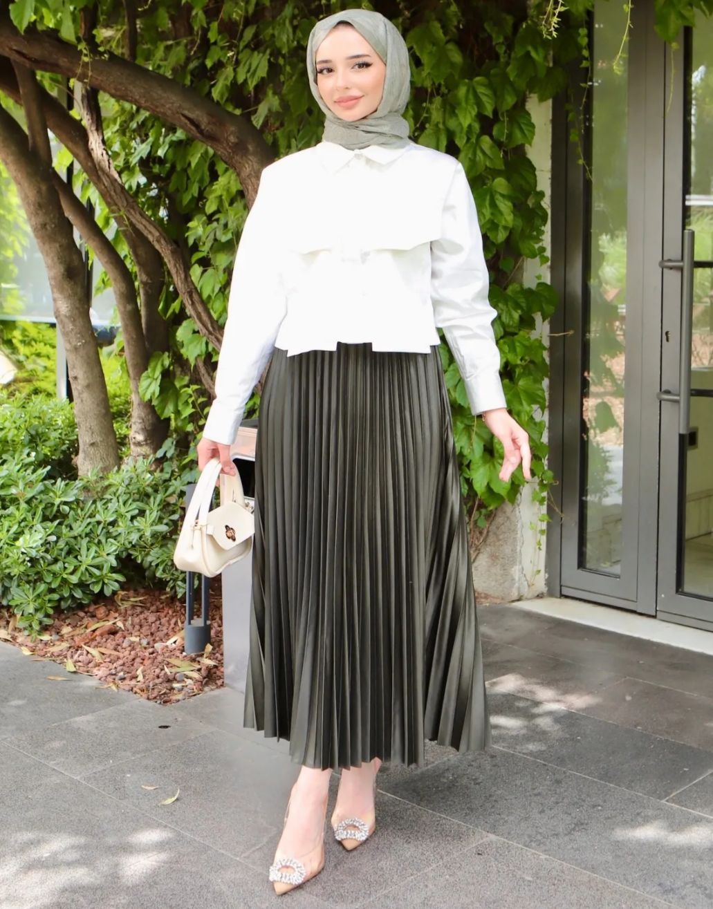 Kaki Plisse Skirt