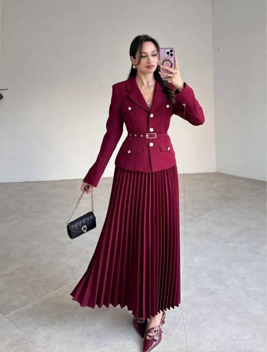 Valeria Burgundy Skirt Set