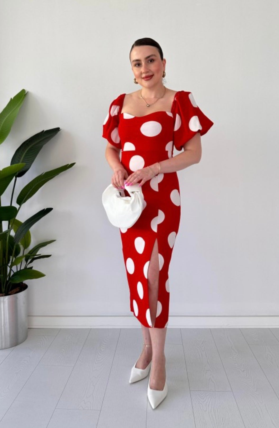 Classy Red Dotted Dress