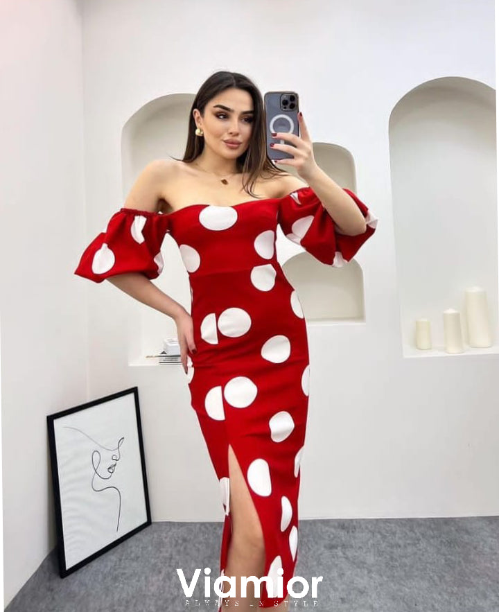 Classy Red Dotted Dress