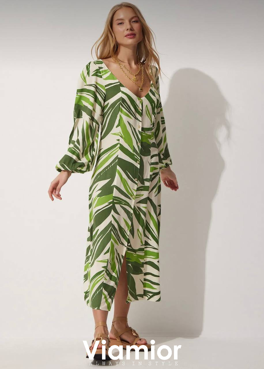 Beige - Green Dress