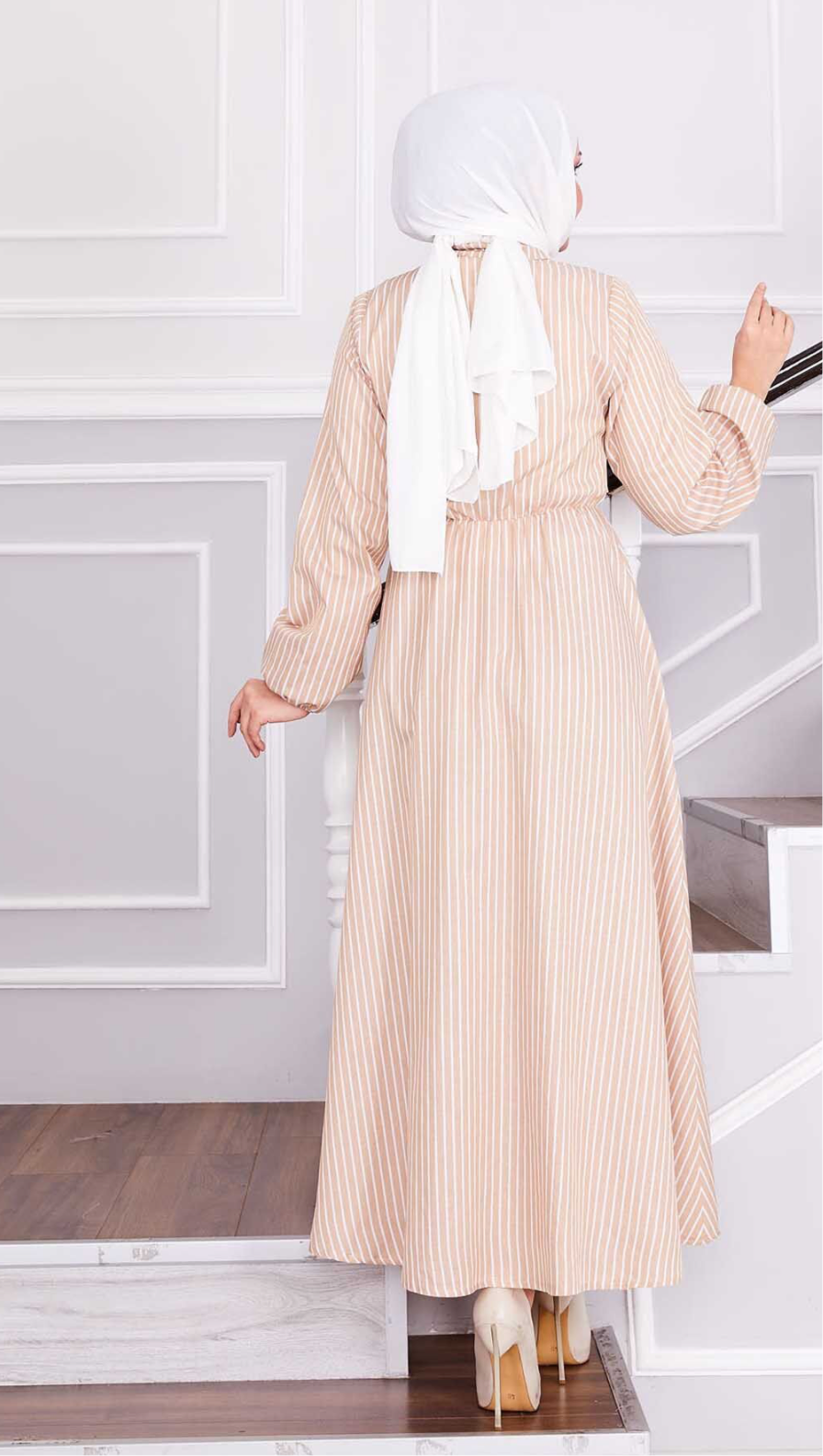 Sophia Beige Lines Dress