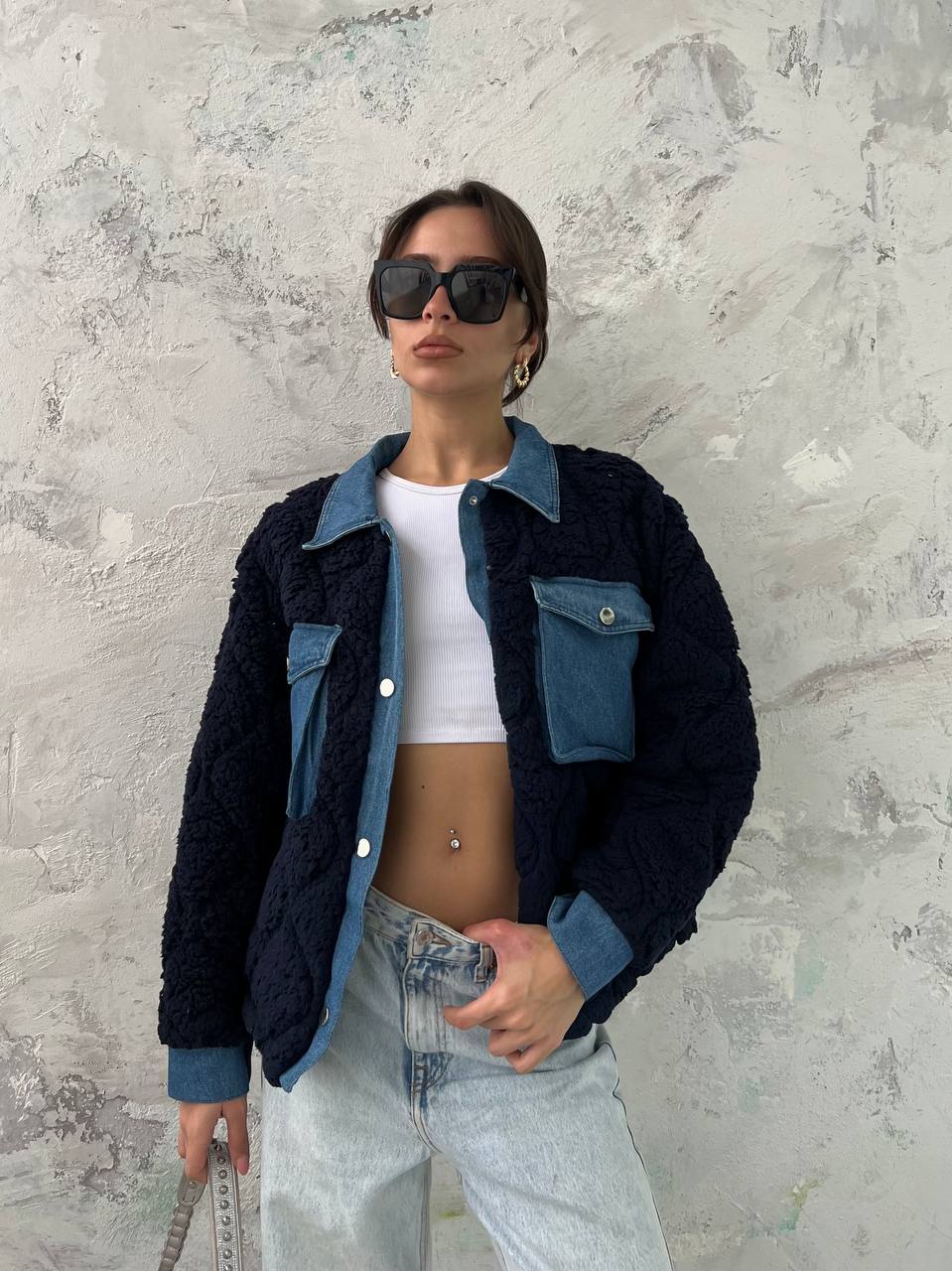 Navy Fur Jeans Jacket