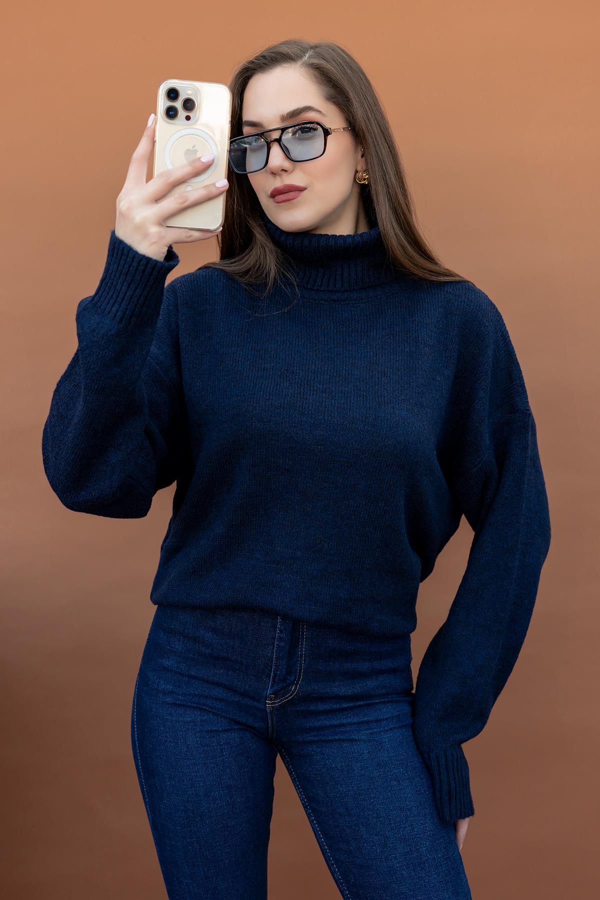 Navy Wool Turtleneck Top