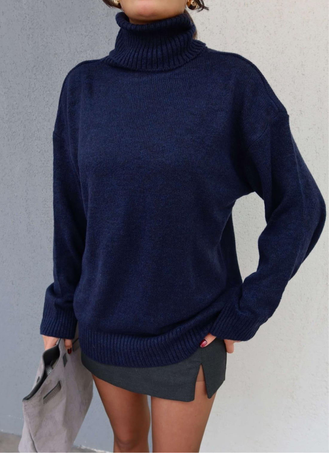 Navy Wool Turtleneck Top