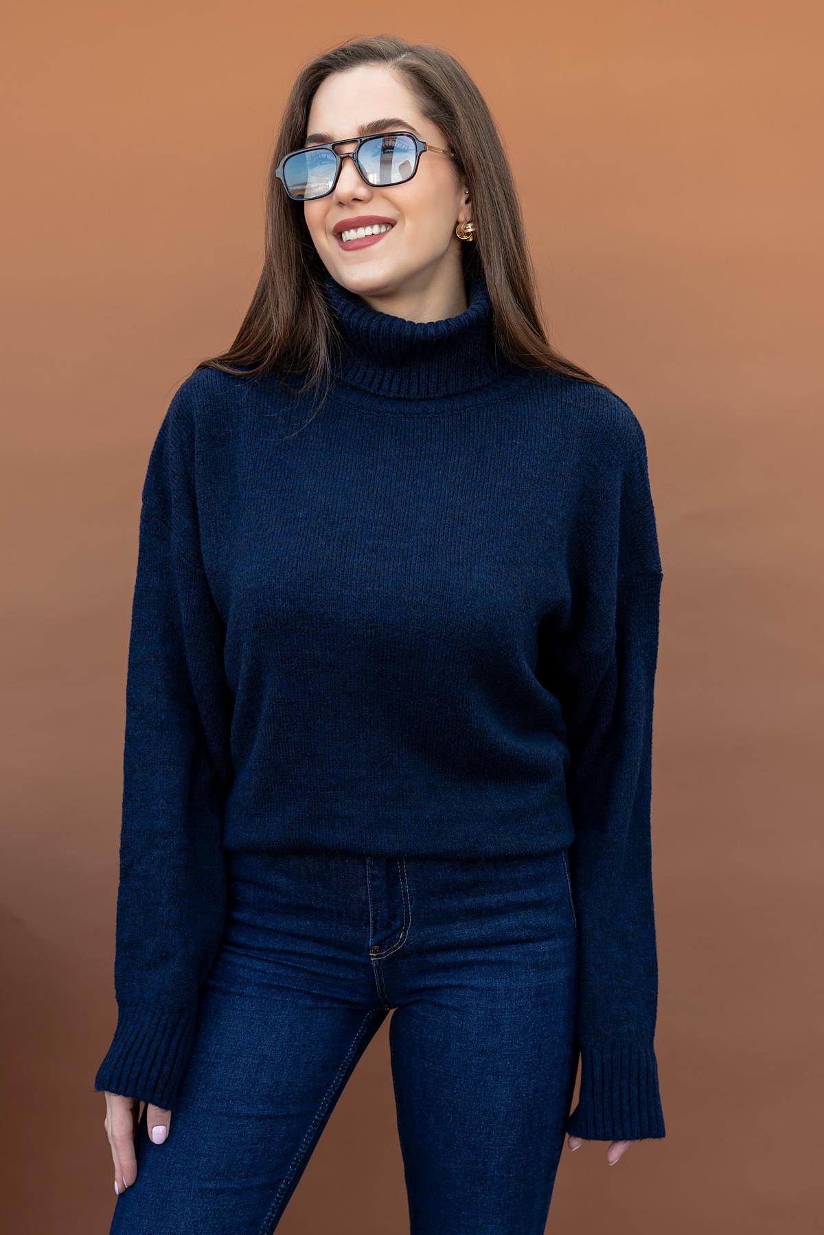 Navy Wool Turtleneck Top
