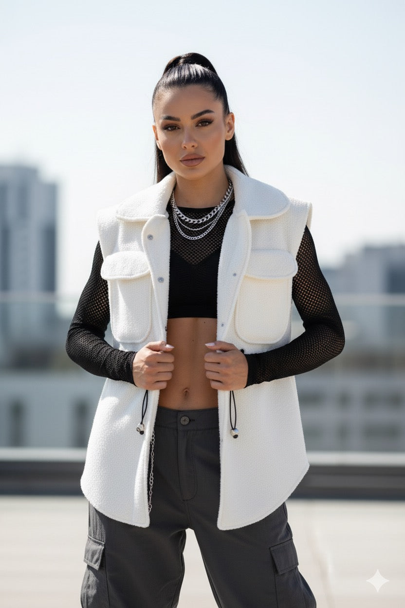 Elegancy Off White Suede Vest