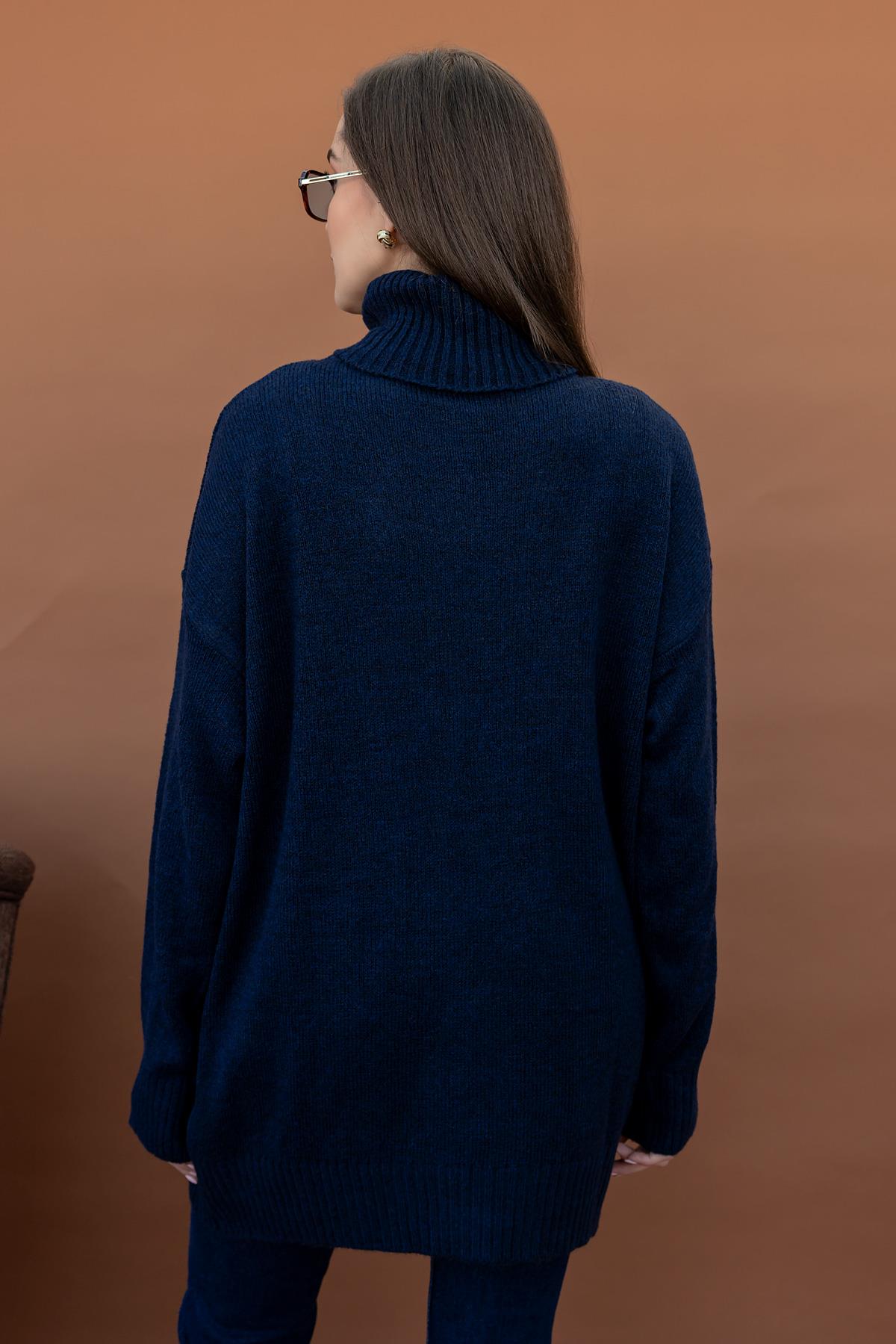 Navy Wool Turtleneck Top