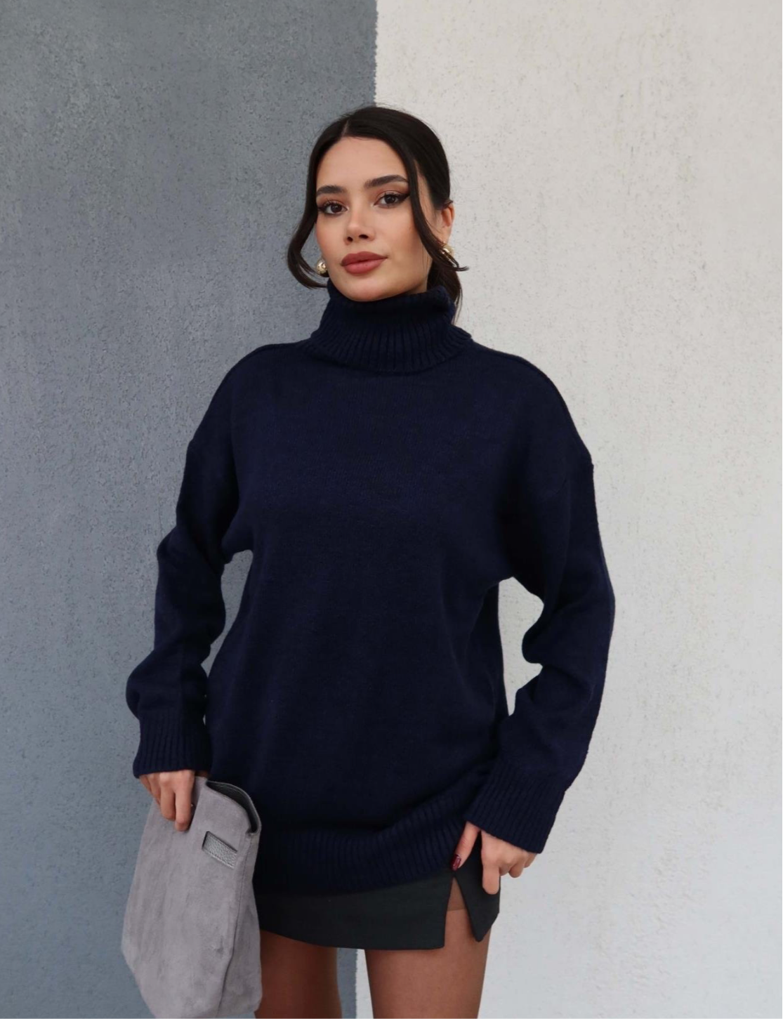 Navy Wool Turtleneck Top