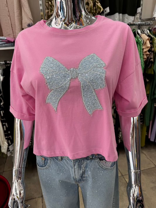 Pink sparkling Ribbon Top