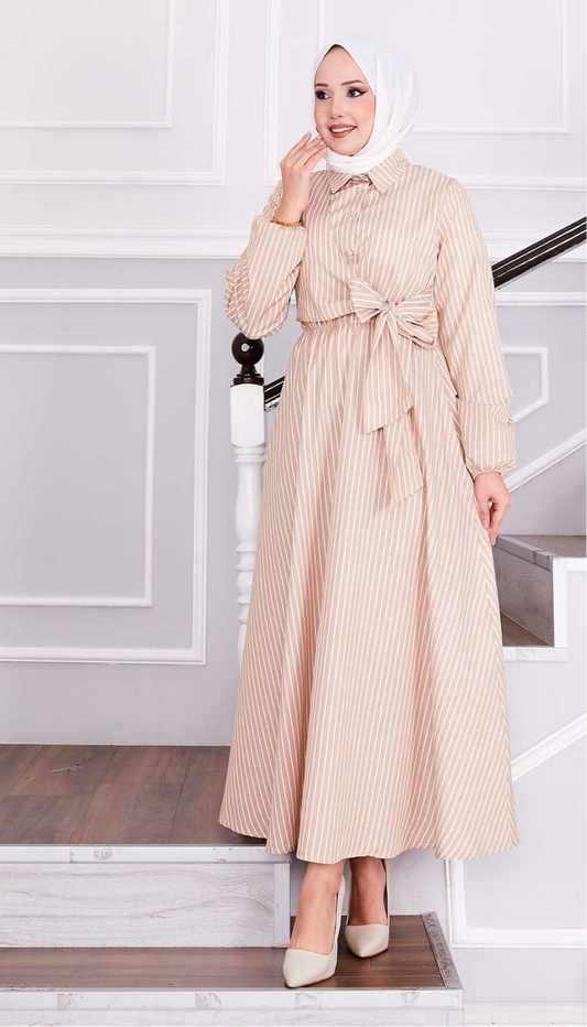 Sophia Beige Lines Dress