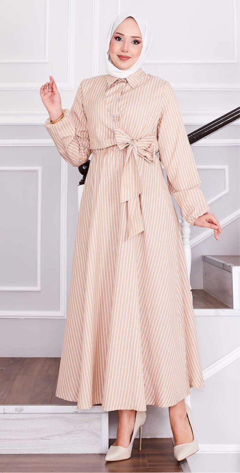 Sophia Beige Lines Dress