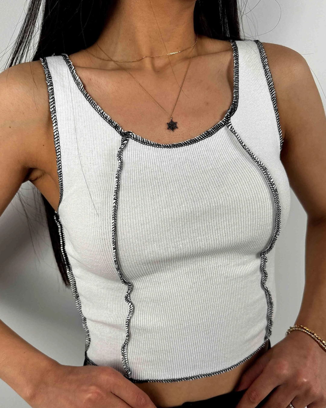 Ribbed Corset Spaghetti White