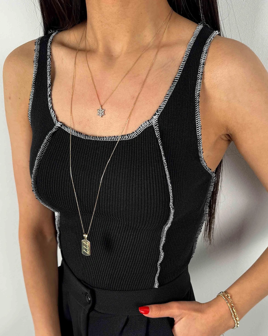 Ribbed Corset Spaghetti Black