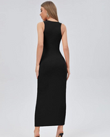 Women's Halter Neck Vintage Fabric Maxi Dress Black