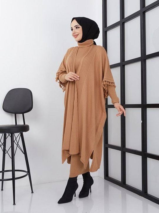 Camel cardigan dress